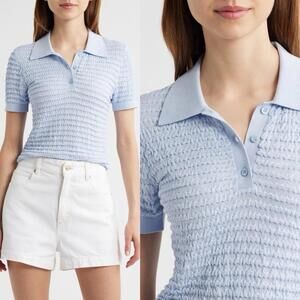 Frame Short Sleeve Textured 'Smock' Silk & Cotton Polo Sweater (Sz: SM - $378)